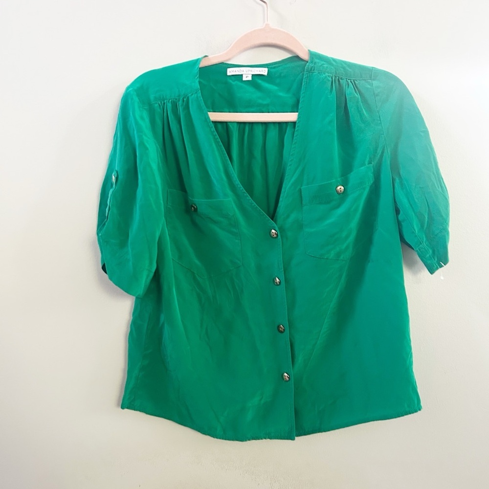 Amanda uprichard‎ bright green silk blouse